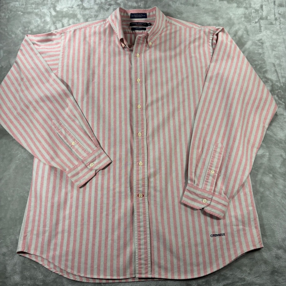 Daniel Cremieux Classics Mens XL Tailored Fit Pink White Striped Cotton Shirt